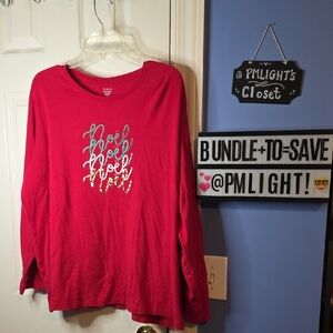 Kim Rogers Red Long Sleeve Top 2X NOEL Christmas